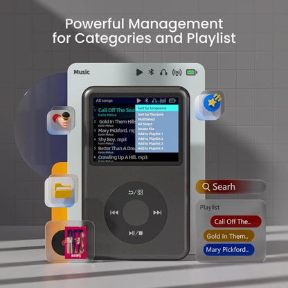 128GB Hi-Res MP3 Player Bluetooth – Classic Style Music Player with FM Radio, Video Playback, Touch & Click Wheel, HiFi Audio