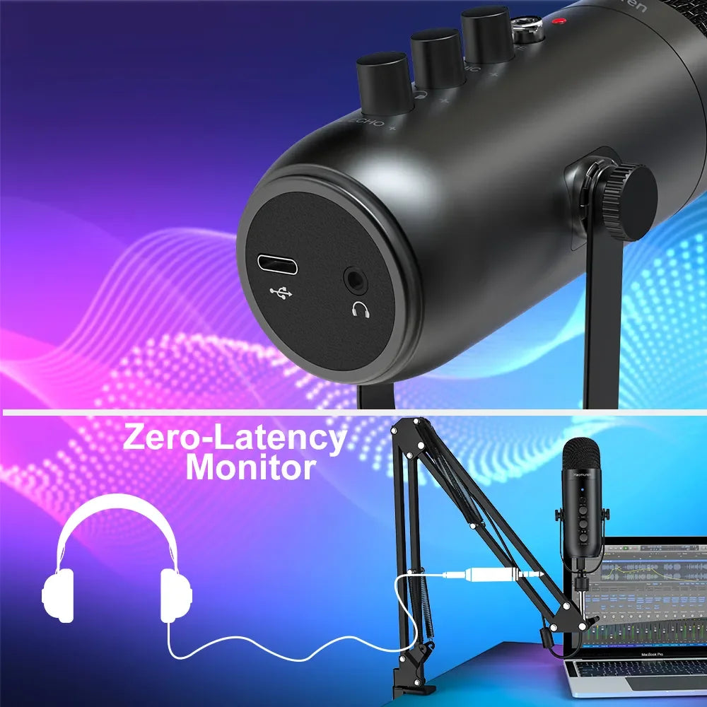 USB Condenser Microphone Kit with Boom Arm – Cardioid Podcast & Streaming Mic for PC and YouTube