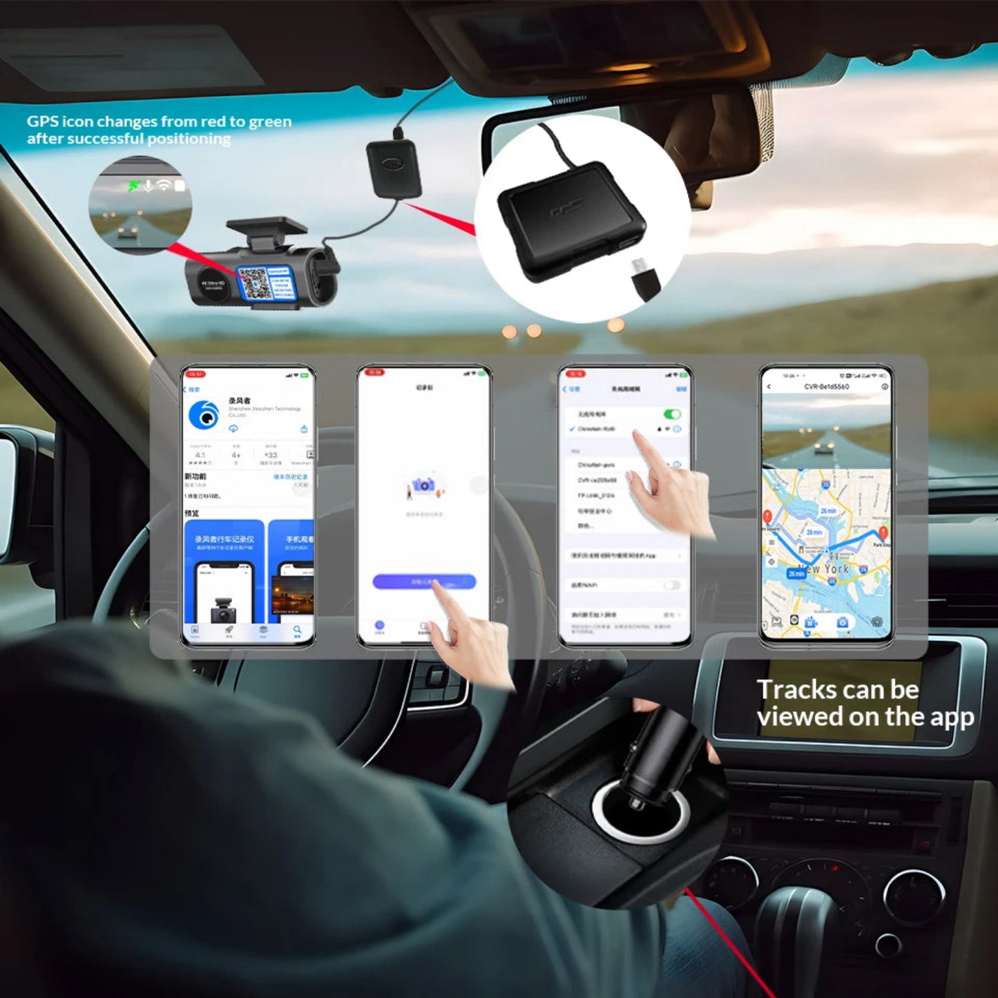 4K UHD Dash Cam B53P Front Camera, WiFi & GPS Car DVR, Night Vision, Wide Angle, Parking Monitor Support