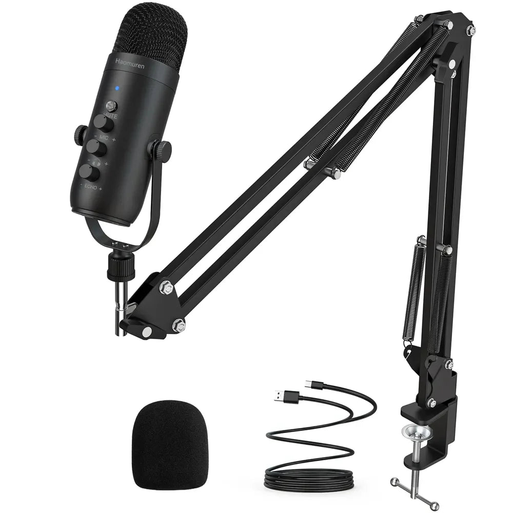 USB Condenser Microphone Kit with Boom Arm – Cardioid Podcast & Streaming Mic for PC and YouTube