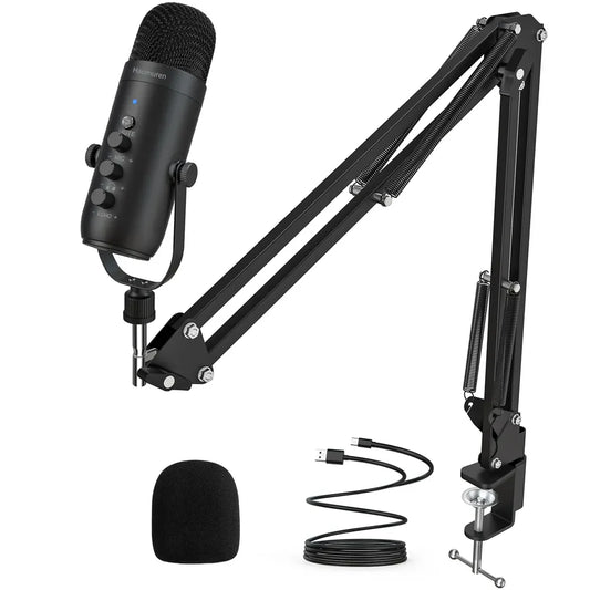USB Condenser Microphone Kit with Boom Arm – Cardioid Podcast & Streaming Mic for PC and YouTube