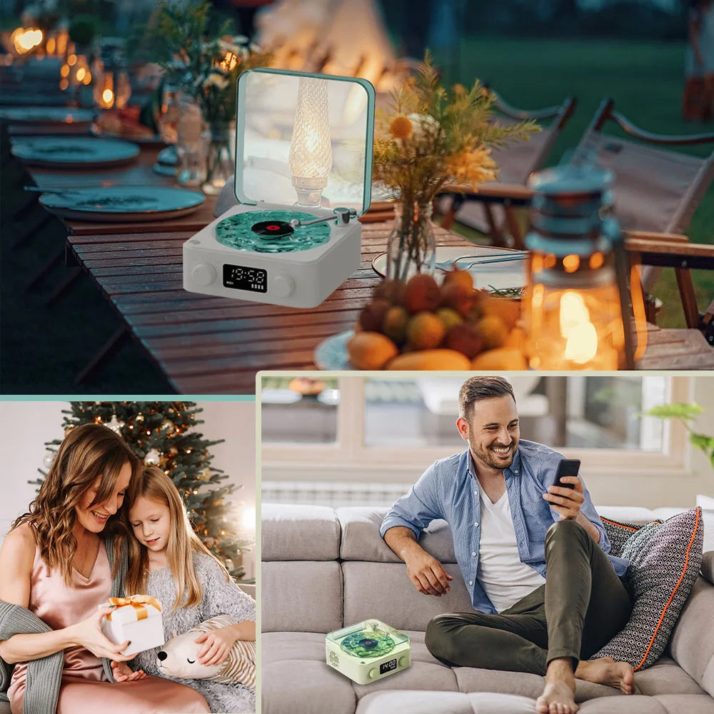 Retro Vinyl-Style Bluetooth Speaker with White Noise & RGB Light