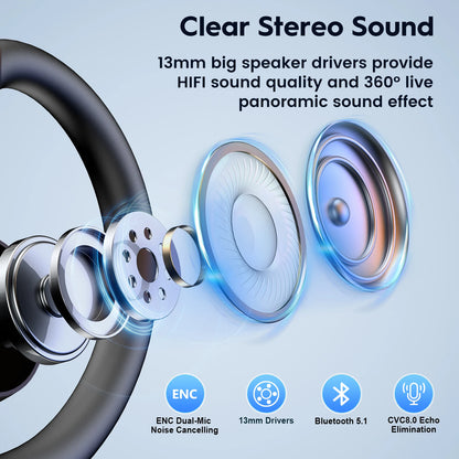 M53 Bluetooth Headset Wireless, Dual Mic Noise Cancelling Handsfree Earpiece for Driving & Office