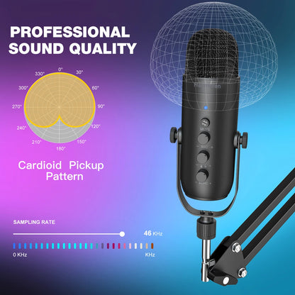 USB Condenser Microphone Kit with Boom Arm – Cardioid Podcast & Streaming Mic for PC and YouTube