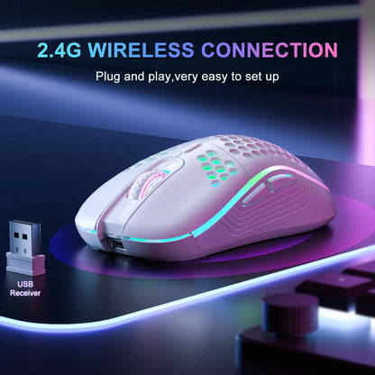 2.4G Wireless RGB Gaming Mouse – Rechargeable Type-C, 6-Button Ergonomic Honeycomb Design, Adjustable DPI
