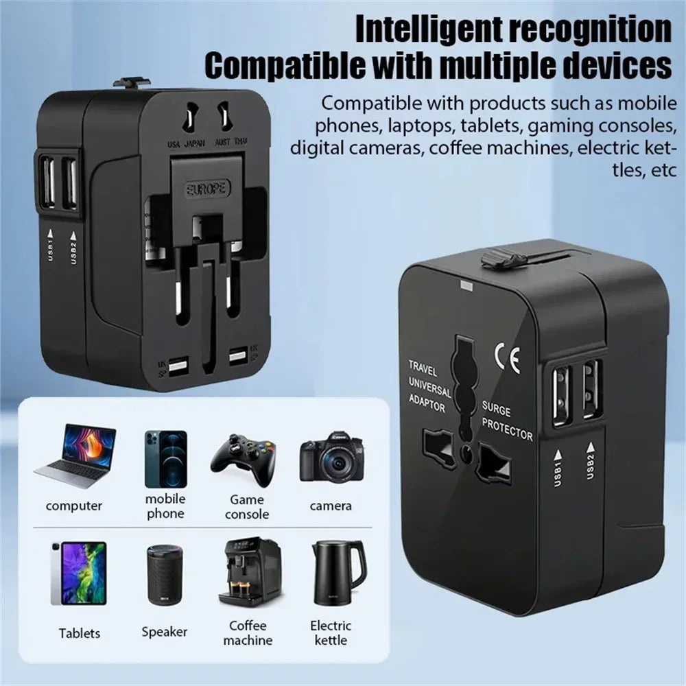 Universal Travel Adapter with Dual USB Ports, AC Power Converter with USB-A & Type-C Charging