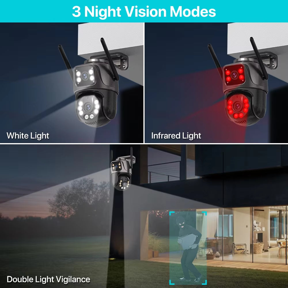 8MP Dual Lens Outdoor WiFi PTZ Camera – AI Auto Tracking, Night Vision, Two-Way Audio