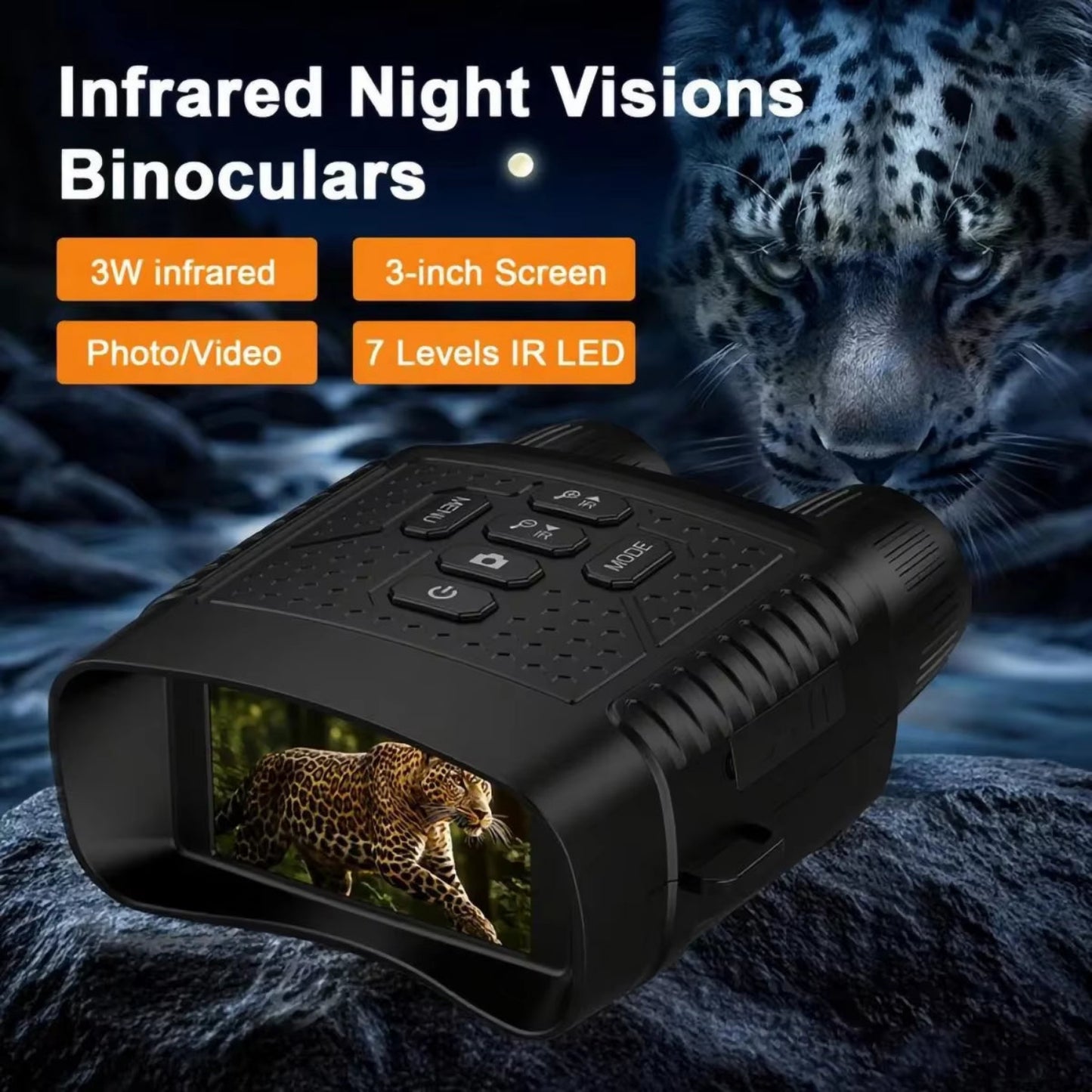 3" Screen Night Vision Binoculars – 2.5K Digital Display, 6X Zoom, Infrared & Tactical Light, Rechargeable 2000mAh
