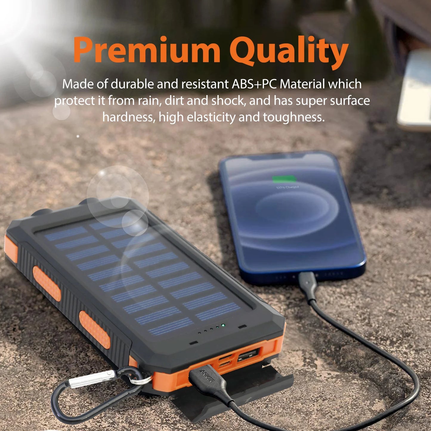 20000mAh Solar Power Bank Portable Charger, Waterproof Dual USB 5V, LED Flashlight for Outdoor & Emergency Use