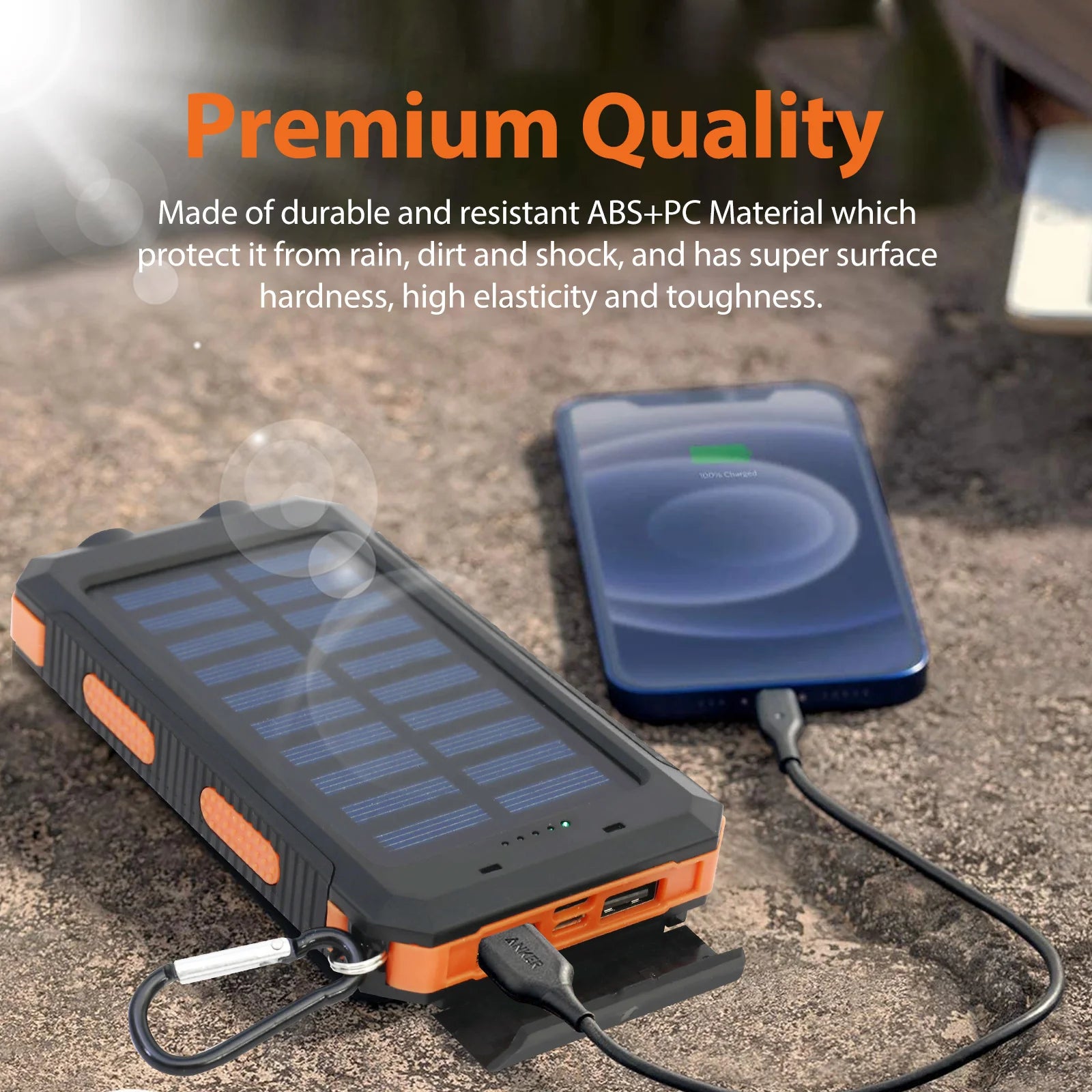 20000mAh Solar Power Bank Portable Charger, Waterproof Dual USB 5V, LED Flashlight for Outdoor & Emergency Use