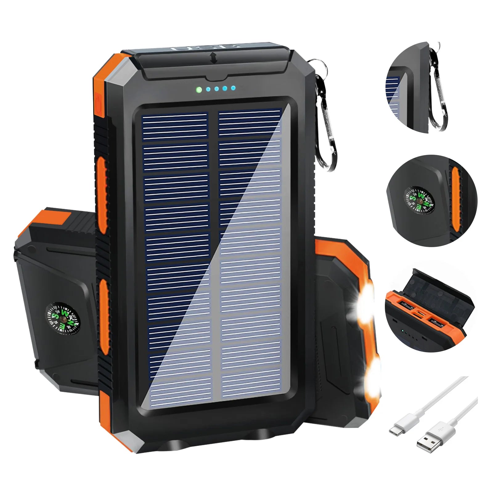 20000mAh Solar Power Bank Portable Charger, Waterproof Dual USB 5V, LED Flashlight for Outdoor & Emergency Use