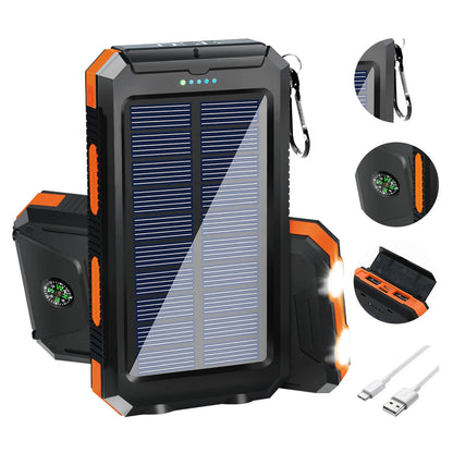20000mAh Solar Power Bank Portable Charger, Waterproof Dual USB 5V, LED Flashlight for Outdoor & Emergency Use