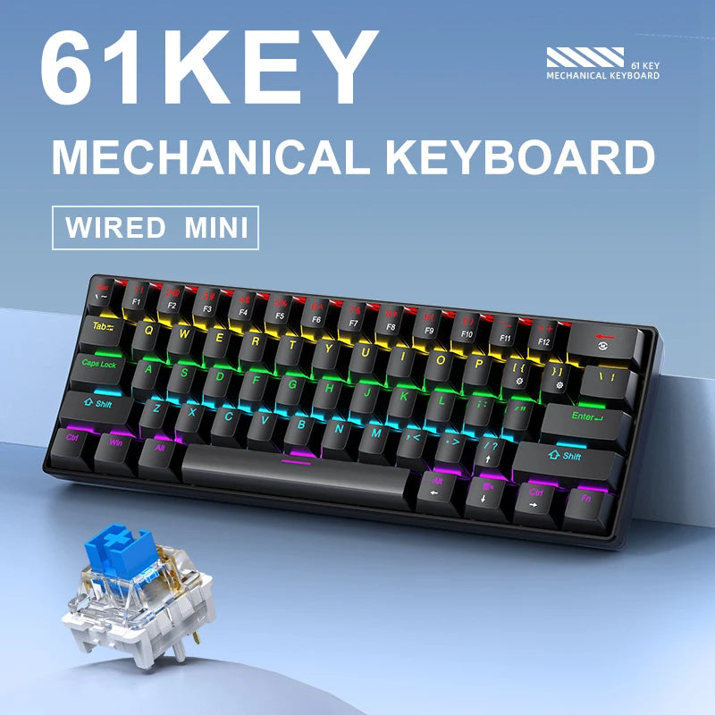 K61 60% Mechanical Keyboard – 61 Keys RGB Wired Mini Keyboard with Red or Blue Switches