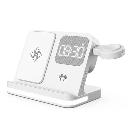 6-in-1 Wireless Charging Station with Alarm Clock & LED Light – Phone, Watch & Earbuds Charger