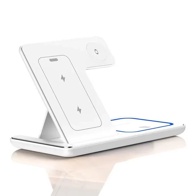Foldable 3-in-1 Wireless Charging Station – Fast Charger Stand for iPhone, Apple Watch & AirPods